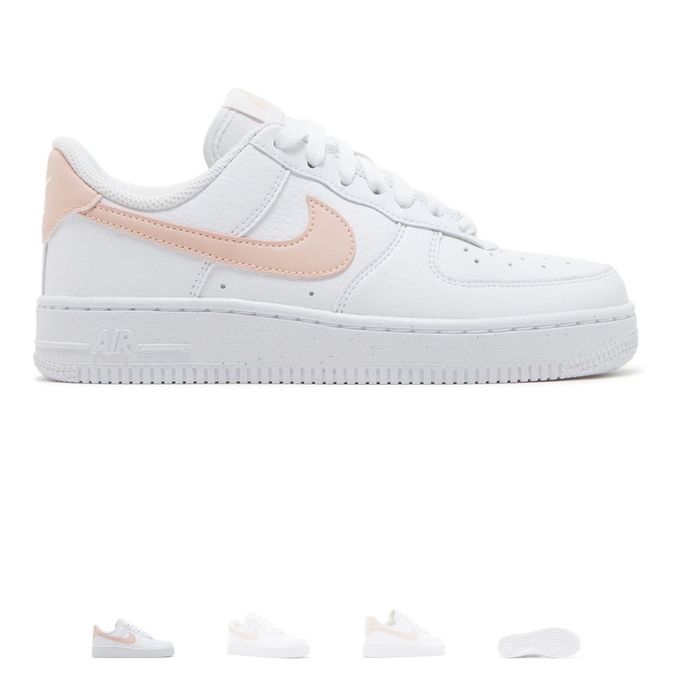 Nike Women’s Air Force 1 Low White with Pale Pink Swoosh